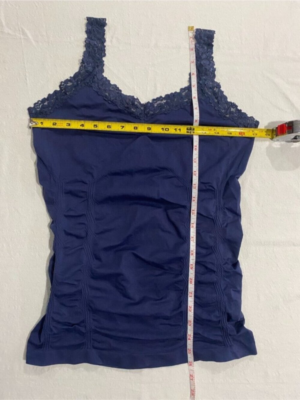 🛍️ 2/$20 ENTIRE SHOP - Y2K Lace Trim Ruched Camisole Tank Top Blue XXL Cami - Picture 3 of 4
